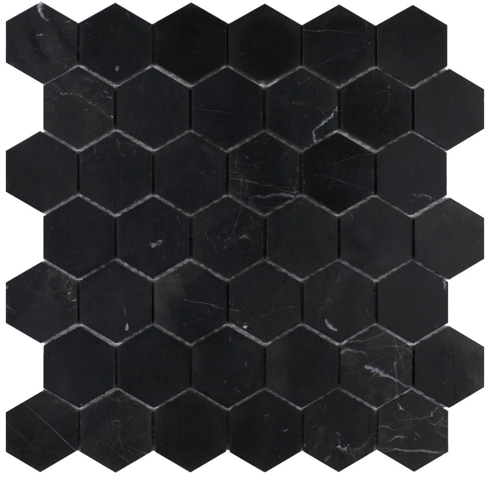 Hexagon Marquina Honed 2 x 2 12 x 12