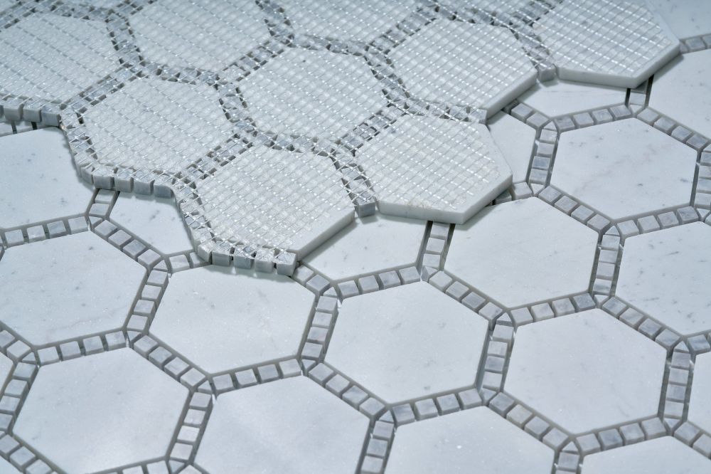 Hexagon Deco Milky White Honed 10.75 x 12.5