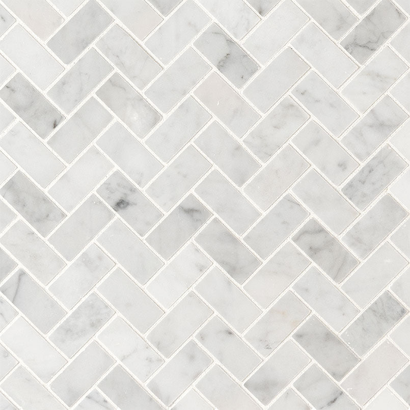 carrara-white-1×2-herringbone-honed