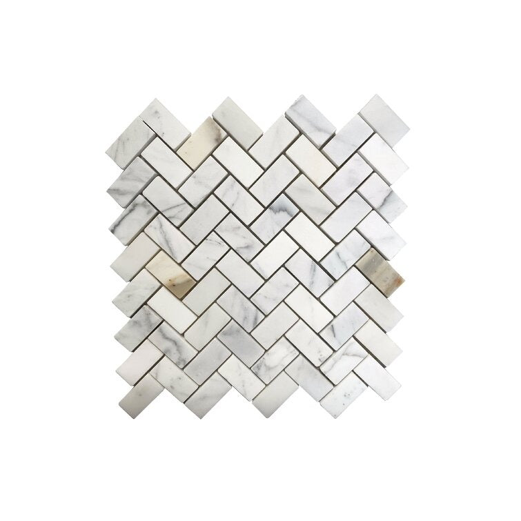 1 x 2 Marble Herringbone Mosaic