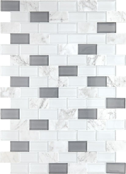 White Carrara & Glass Brick Joint Tile
