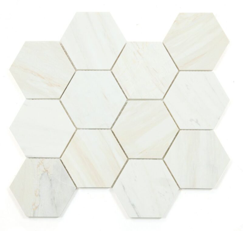 Hexagon Wooden White Honed 4 x 4 12 x 13.75